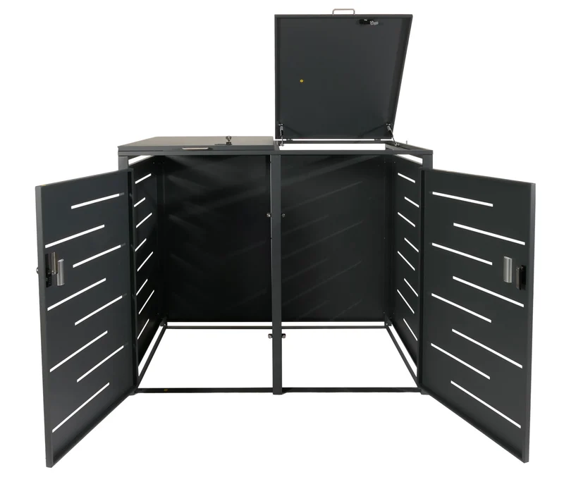 Abri poubelles double 2 bacs sécurisé verrouillable 80 à 240 L 131 x 80 cm structure en acier galvanisé anthracite 04_0008226