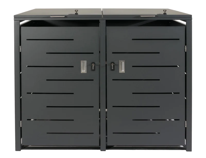 Abri poubelles double 2 bacs sécurisé verrouillable 80 à 240 L 131 x 80 cm structure en acier galvanisé anthracite 04_0008226