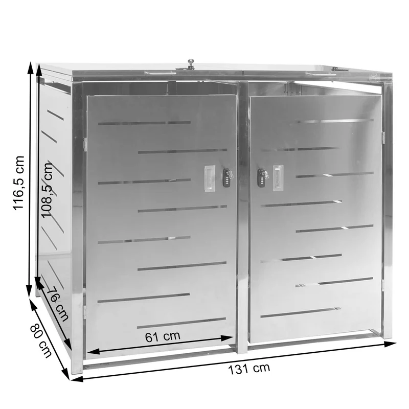 Abri poubelles double 2 bacs sécurisé verrouillable 80 à 240 L 131 x 80 cm structure en acier galvanisé anthracite 04_0008226