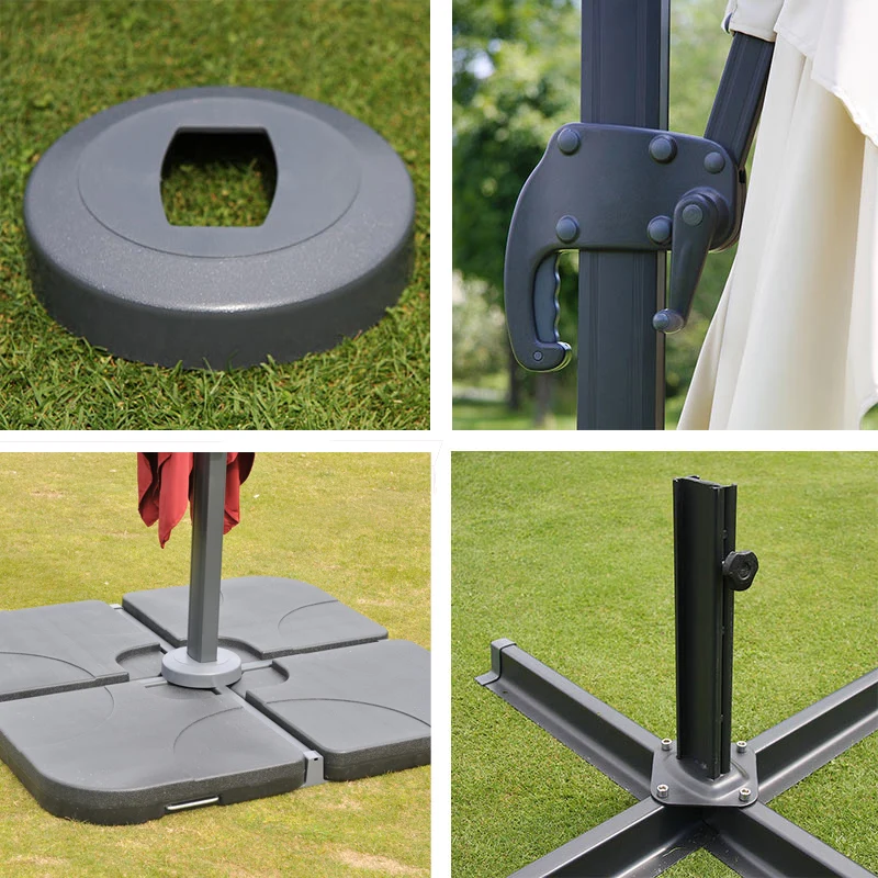 Parasol déporté 3x3 m diamètre 4,3 m orientable inclinable avec pied et base remplissable aluminium polyester bordeaux 04_0007967