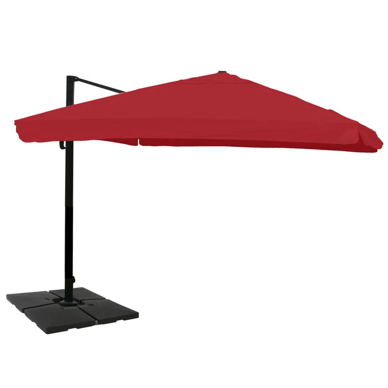 Parasol déporté 3x4 m diamètre 5 m orientable inclinable avec pied et base remplissable aluminium polyester bordeaux 04_0007960
