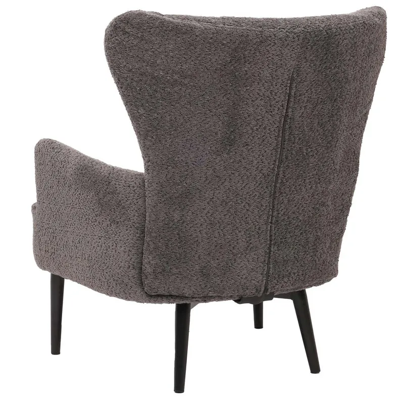 Fauteuil lounge design style rétro avec accoudoirs assise large rembourrage épais tissu chenille gris foncé structure métal 04_0009990