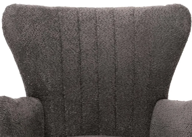 Fauteuil lounge design style rétro avec accoudoirs assise large rembourrage épais tissu chenille gris foncé structure métal 04_0009990