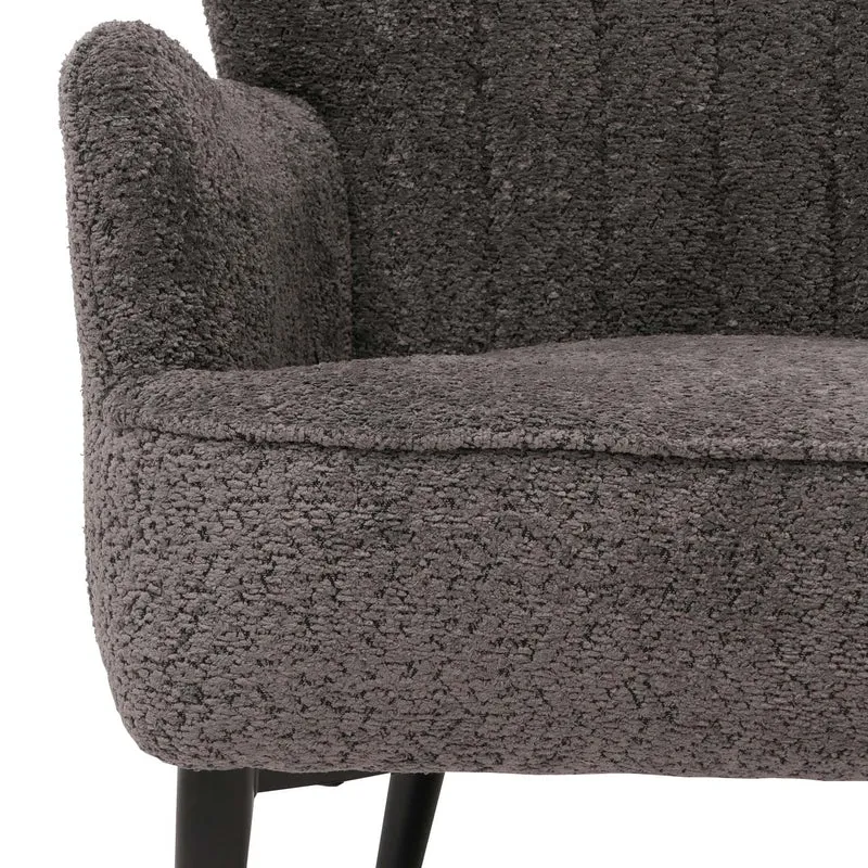 Fauteuil lounge design style rétro avec accoudoirs assise large rembourrage épais tissu chenille gris foncé structure métal 04_0009990