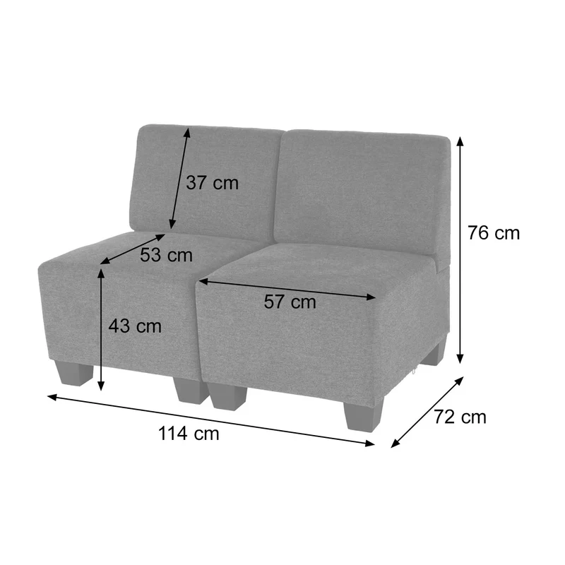 Canapé 2 places modulable style lounge sans accoudoirs assise confortable système clips extensible tissu gris 04_0010598
