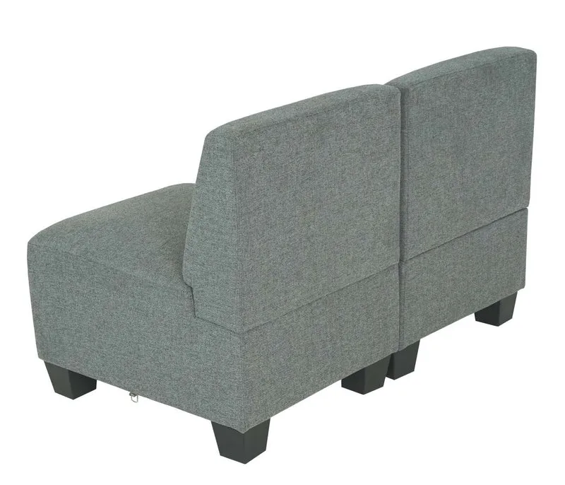 Canapé 2 places modulable style lounge sans accoudoirs assise confortable système clips extensible tissu gris 04_0010598