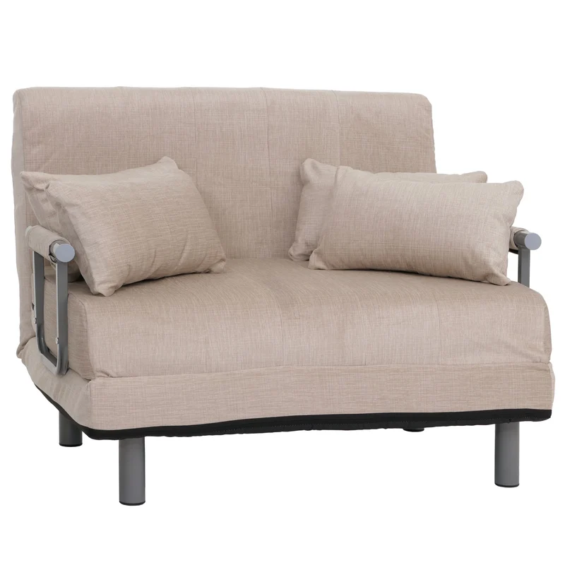 Fauteuil convertible 2 places avec fonction lit surface 190x100 assise épaisse accoudoirs rabattables tissu chenille crème structure métal 04_0010004