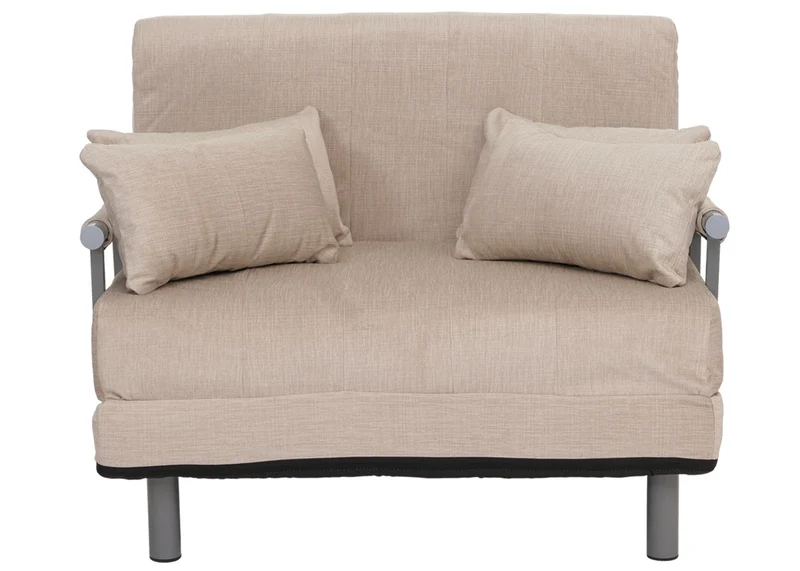 Fauteuil convertible 2 places avec fonction lit surface 190x100 assise épaisse accoudoirs rabattables tissu chenille crème structure métal 04_0010004