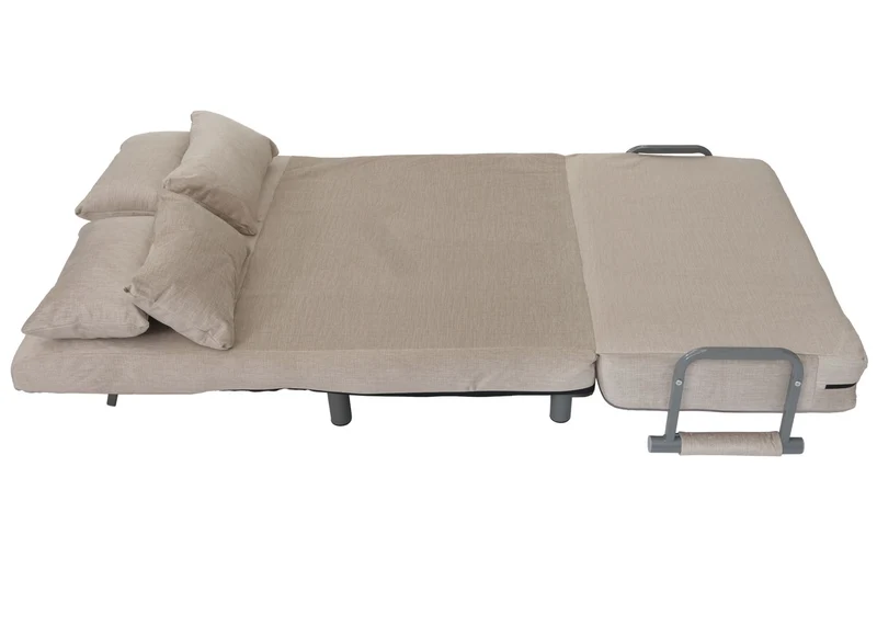 Fauteuil convertible 2 places avec fonction lit surface 190x100 assise épaisse accoudoirs rabattables tissu chenille crème structure métal 04_0010004