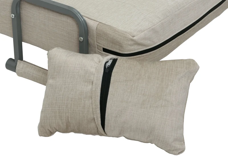 Fauteuil convertible 2 places avec fonction lit surface 190x100 assise épaisse accoudoirs rabattables tissu chenille crème structure métal 04_0010004