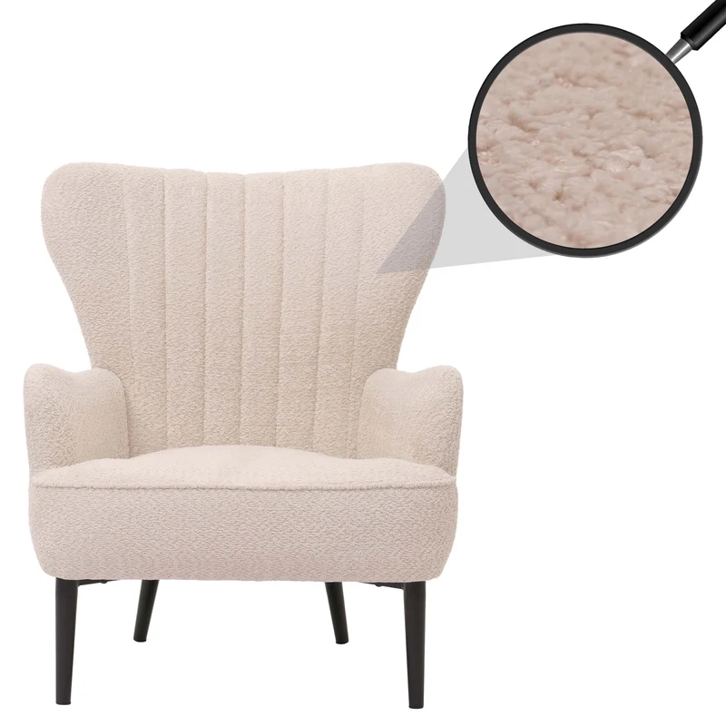 Fauteuil lounge confortable moderne avec coussin épais 80 x 75 x 78 cm en chenille crème 04_0010001