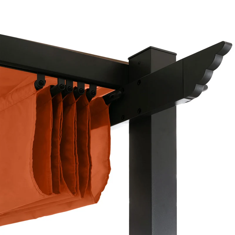 Pergola aluminium pavillon de jardin terrasse 3x3 m avec toit coulissant réglable structure 8 cm tissu polyester UV50+ terracotta 04_0009721