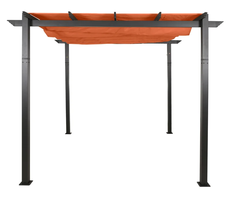 Pergola aluminium pavillon de jardin terrasse 3x3 m avec toit coulissant réglable structure 8 cm tissu polyester UV50+ terracotta 04_0009721