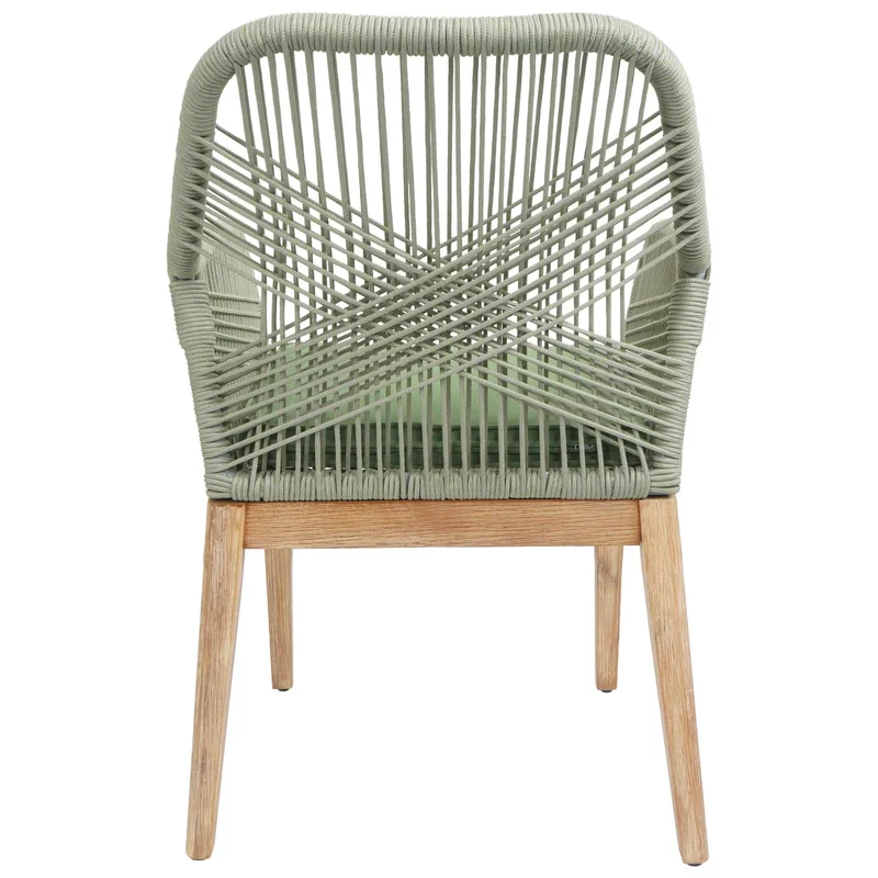 Lot de 2 chaises de jardin moderne résistant aux intempériese en bois d’acacia dossier arrondi en corde tressée vert coussin vert 04_0009621