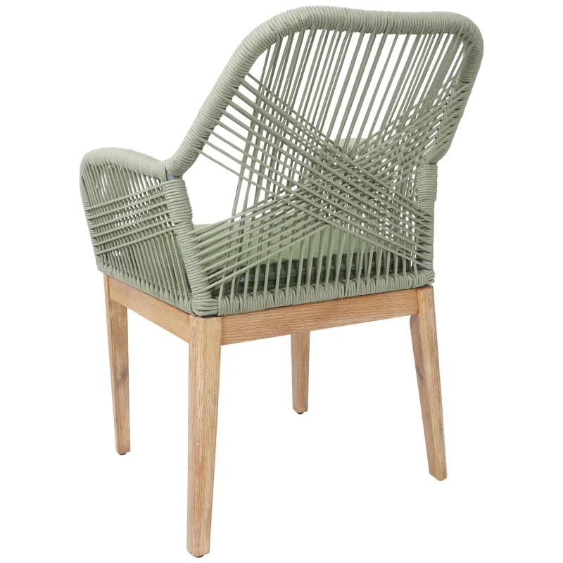 Lot de 2 chaises de jardin moderne résistant aux intempériese en bois d’acacia dossier arrondi en corde tressée vert coussin vert 04_0009621
