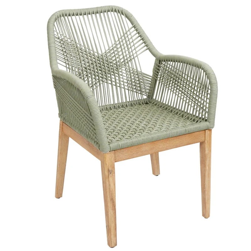 Lot de 2 chaises de jardin moderne résistant aux intempériese en bois d’acacia dossier arrondi en corde tressée vert coussin vert 04_0009621