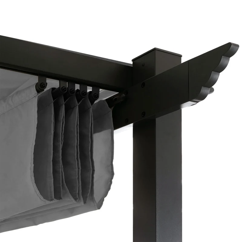 Pergola aluminium pavillon de jardin terrasse 3x3 m avec toit coulissant réglable structure 8 cm tissu polyester UV50+ gris 04_0009722