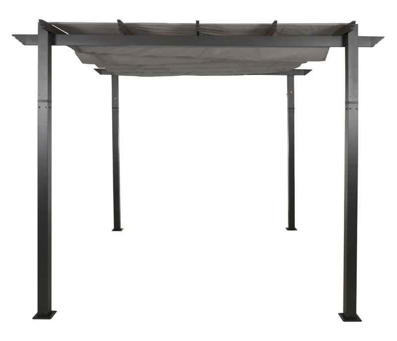 Pergola aluminium pavillon de jardin terrasse 3x3 m avec toit coulissant réglable structure 8 cm tissu polyester UV50+ gris 04_0009722