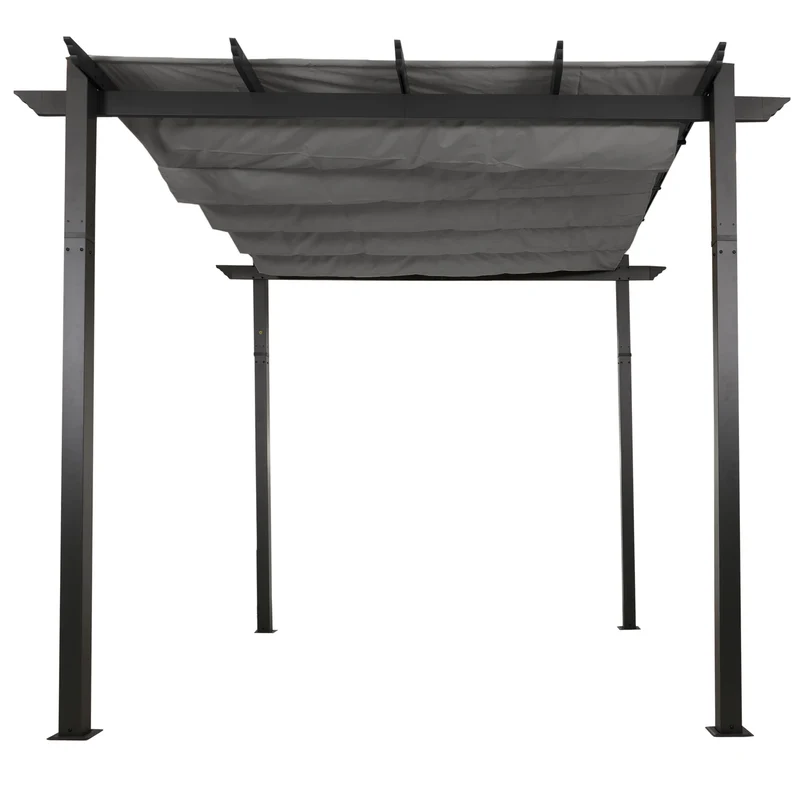 Pergola aluminium pavillon de jardin terrasse 3x3 m avec toit coulissant réglable structure 8 cm tissu polyester UV50+ gris 04_0009722