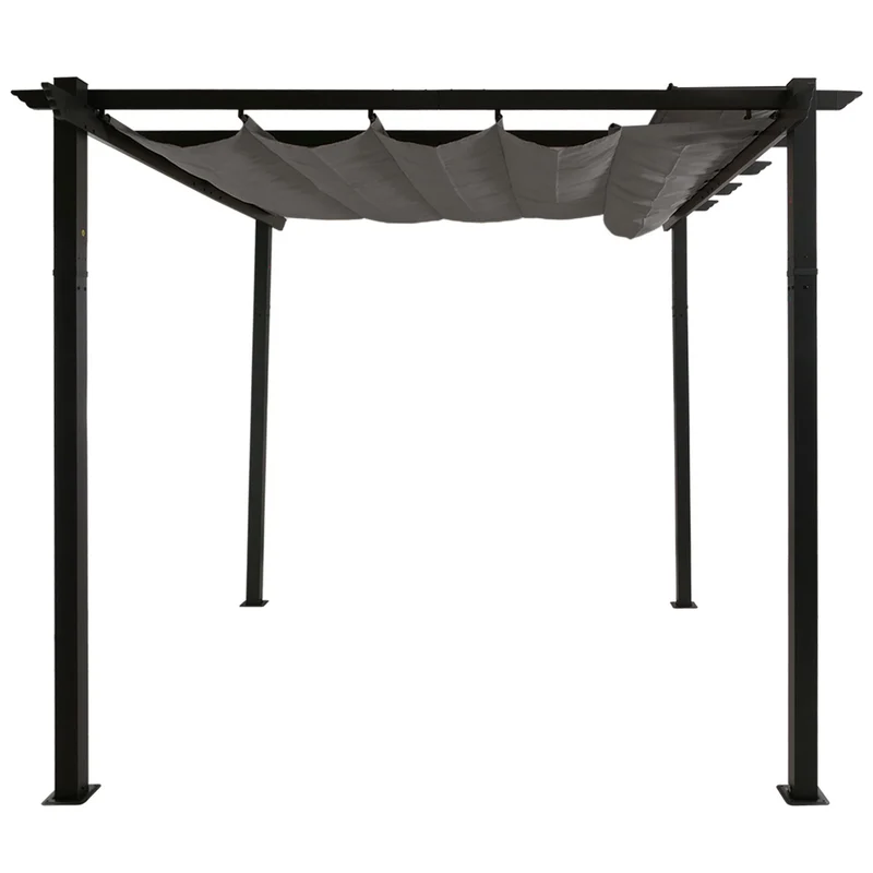Pergola aluminium pavillon de jardin terrasse 3x3 m avec toit coulissant réglable structure 8 cm tissu polyester UV50+ gris 04_0009722