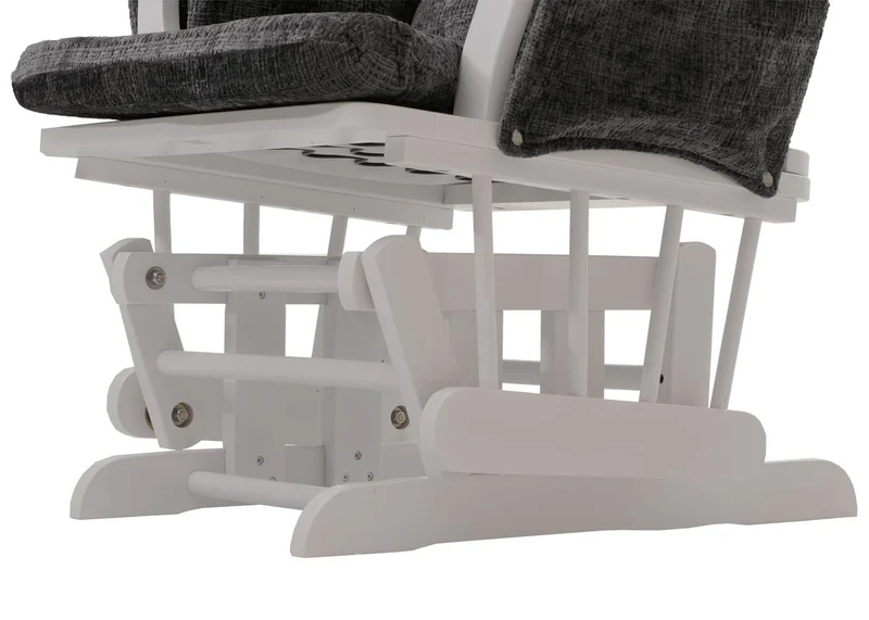 Fauteuil relax à bascule avec repose pieds assise confortable poches latérales tissu chenille gris foncé structure bois blanc 04_0009920