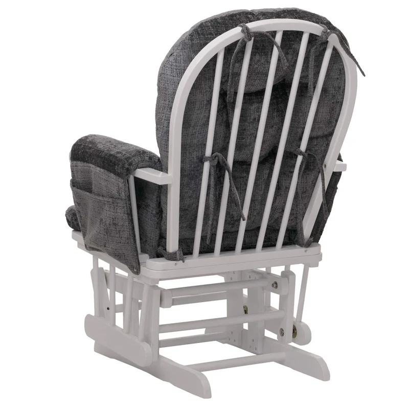 Fauteuil relax à bascule avec repose pieds assise confortable poches latérales tissu chenille gris foncé structure bois blanc 04_0009920