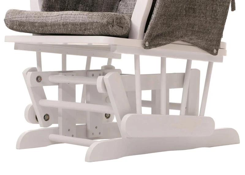 Fauteuil relax à bascule avec repose pieds assise confortable poches latérales tissu chenille gris clair structure bois blanc 04_0009921