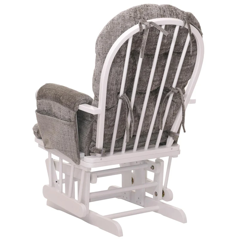 Fauteuil relax à bascule avec repose pieds assise confortable poches latérales tissu chenille gris clair structure bois blanc 04_0009921