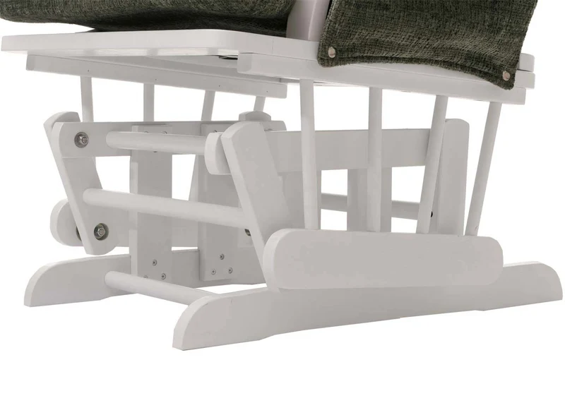 Fauteuil relax à bascule avec repose pieds assise confortable poches latérales tissu chenille vert structure bois blanc 04_0009918