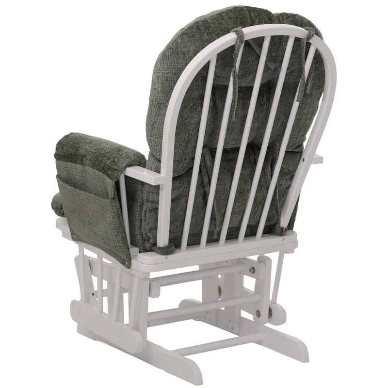 Fauteuil relax à bascule avec repose pieds assise confortable poches latérales tissu chenille vert structure bois blanc 04_0009918