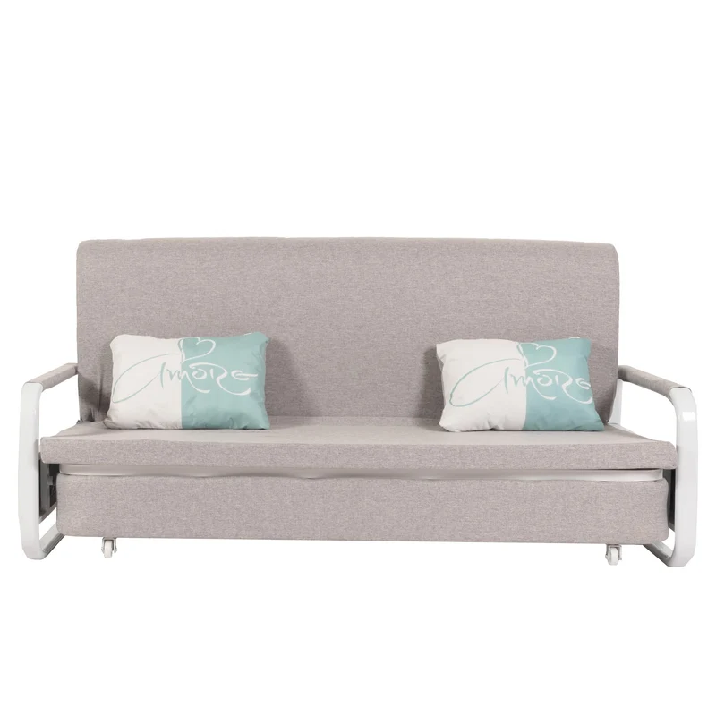 Canapé convertible avec coffre de rangement fonction lit grande surface de couchage accoudoirs coussins confort tissu gris clair 04_0010109