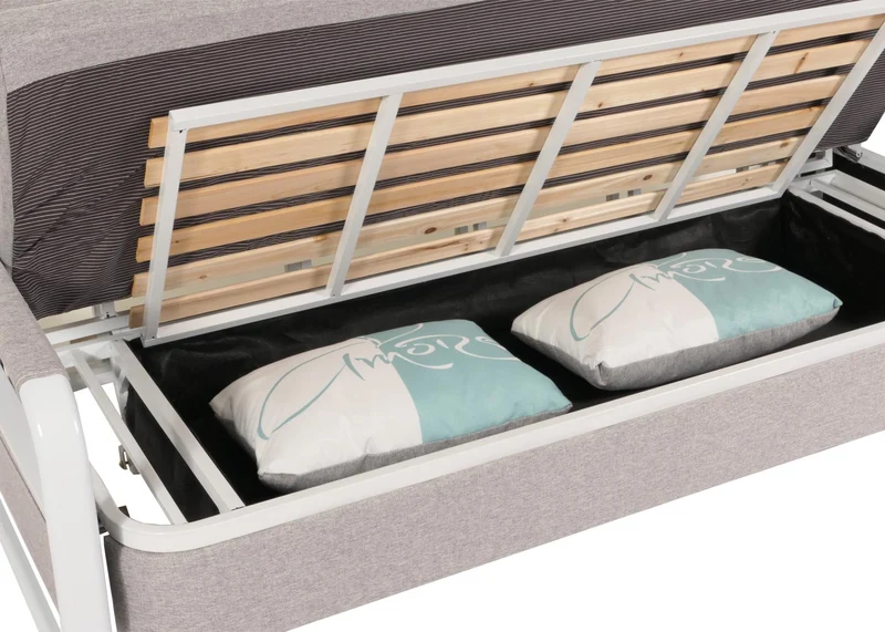 Canapé convertible avec coffre de rangement fonction lit grande surface de couchage accoudoirs coussins confort tissu gris clair 04_0010109