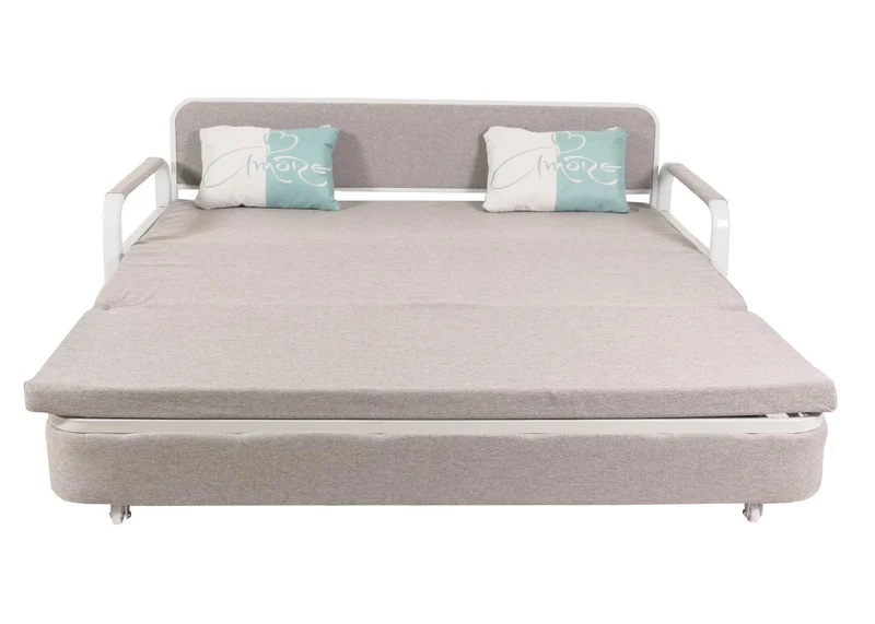 Canapé convertible avec coffre de rangement fonction lit grande surface de couchage accoudoirs coussins confort tissu gris clair 04_0010109