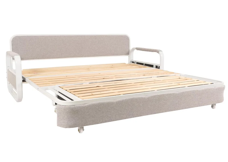 Canapé convertible avec coffre de rangement fonction lit grande surface de couchage accoudoirs coussins confort tissu gris clair 04_0010109