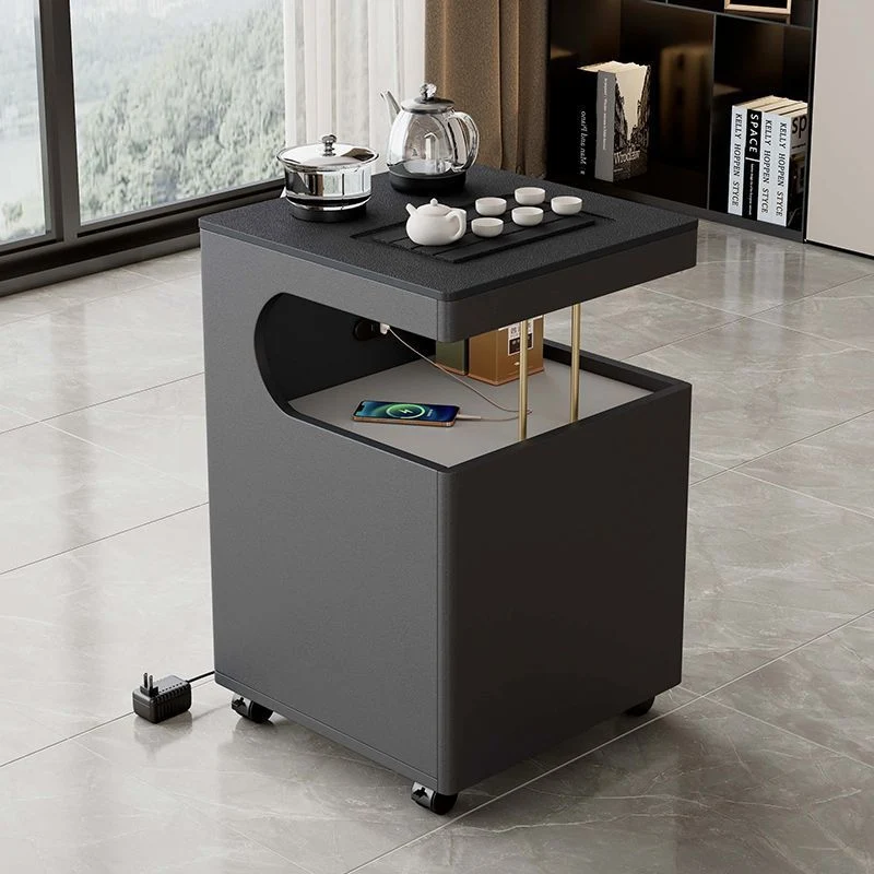 Modern Minimalist Plywood Basalt Turquoise Square Movable End Table 2-Tier For Living Room