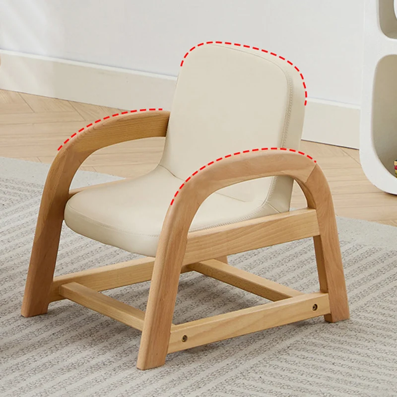 Contemporary Scandinavian Kids Beech Wood PU Leather Sponge Curved Accent Chair Height Adjustable Backrest Armrests For Living Room