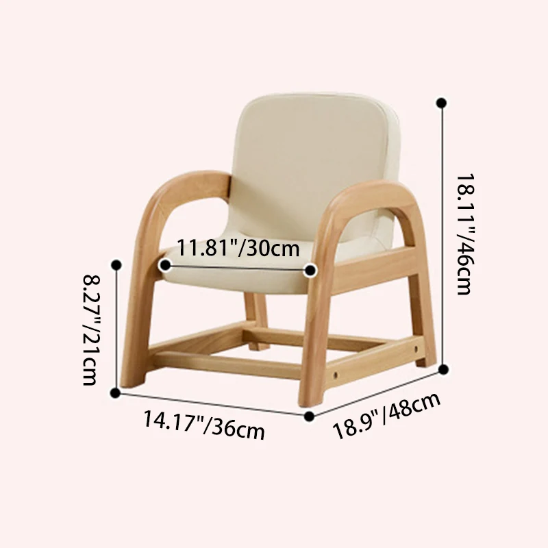 Contemporary Scandinavian Kids Beech Wood PU Leather Sponge Curved Accent Chair Height Adjustable Backrest Armrests For Living Room