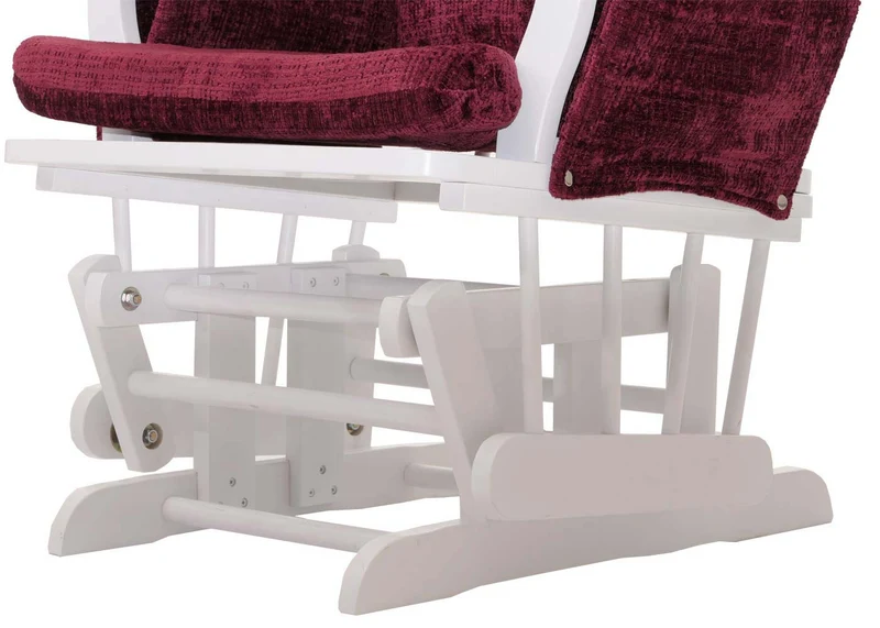 Fauteuil relax à bascule avec repose pieds assise confortable poches latérales tissu chenille bordeaux structure bois blanc 04_0009919