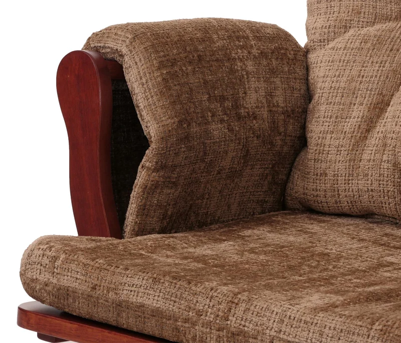 Fauteuil relax à bascule avec repose pieds confort épais poches latérales structure bois massif et tissu chenille marron clair 04_0009923
