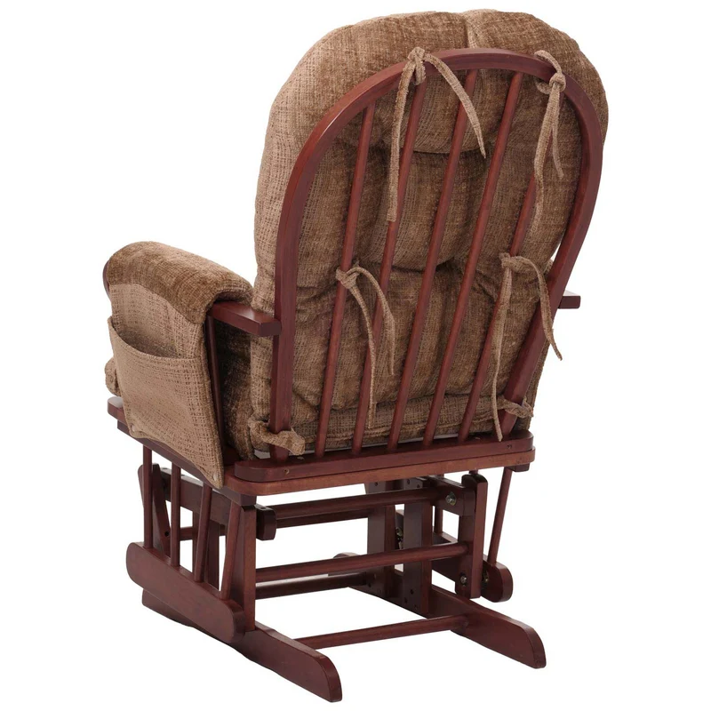 Fauteuil relax à bascule avec repose pieds confort épais poches latérales structure bois massif et tissu chenille marron clair 04_0009923