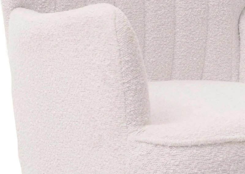 Fauteuil lounge design avec accoudoirs assise large confort épais style rétro tissu bouclé blanc structure métal 04_0009997