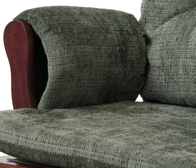 Fauteuil relax à bascule avec repose pieds assise confortable poches latérales tissu chenille vert structure bois foncé 04_0009924