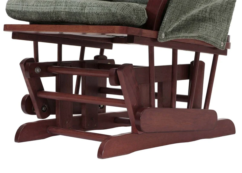 Fauteuil relax à bascule avec repose pieds assise confortable poches latérales tissu chenille vert structure bois foncé 04_0009924