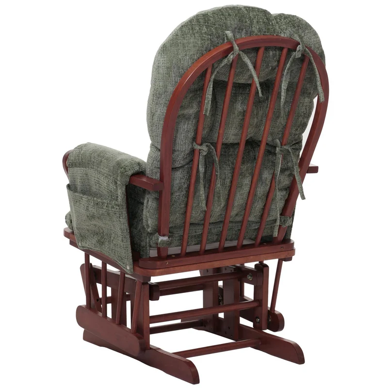 Fauteuil relax à bascule avec repose pieds assise confortable poches latérales tissu chenille vert structure bois foncé 04_0009924