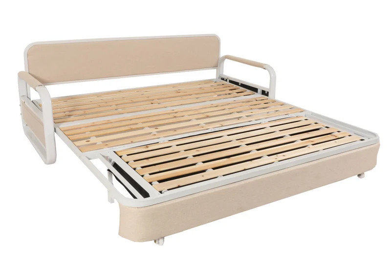 Canapé 71 x 190 x 185 cm convertible avec coffre de rangement grande surface de couchage roulettes accoudoirs coussins confort tissu beige 04_0010112