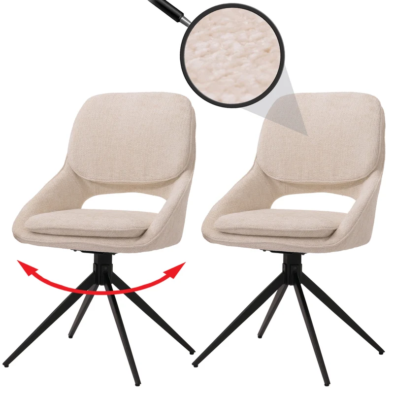 Lot de 2 chaises de salle à manger pivotantes retour automatique assise confortable design moderne tissu chenille beige crème structure métal 04_0009909