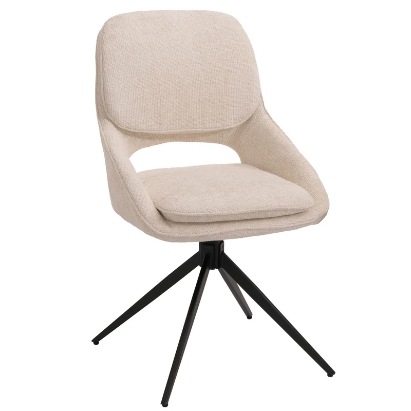 Lot de 2 chaises de salle à manger pivotantes retour automatique assise confortable design moderne tissu chenille beige crème structure métal 04_0009909