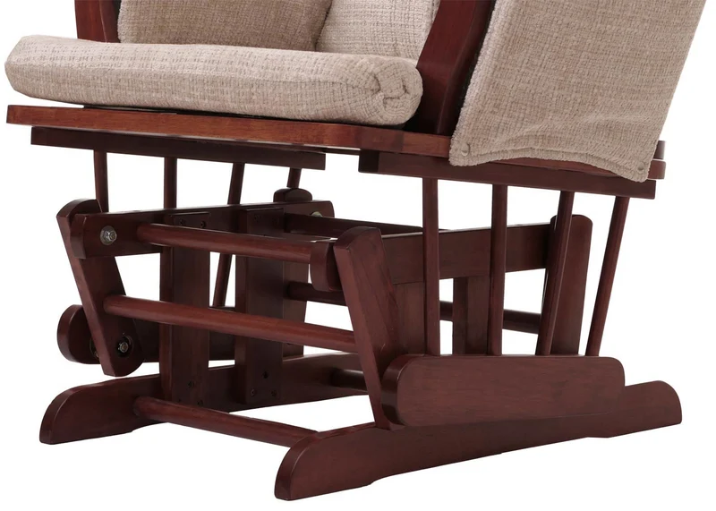 Fauteuil relax à bascule avec repose pieds confort rembourré poches latérales tissu chenille crème structure bois foncé 04_0009930