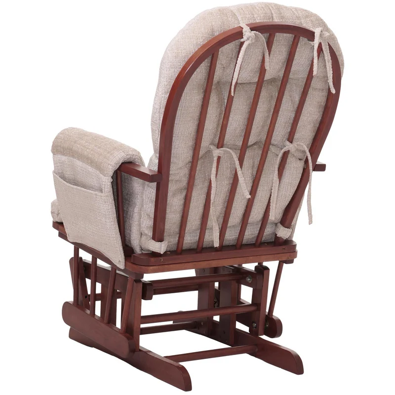 Fauteuil relax à bascule avec repose pieds confort rembourré poches latérales tissu chenille crème structure bois foncé 04_0009930