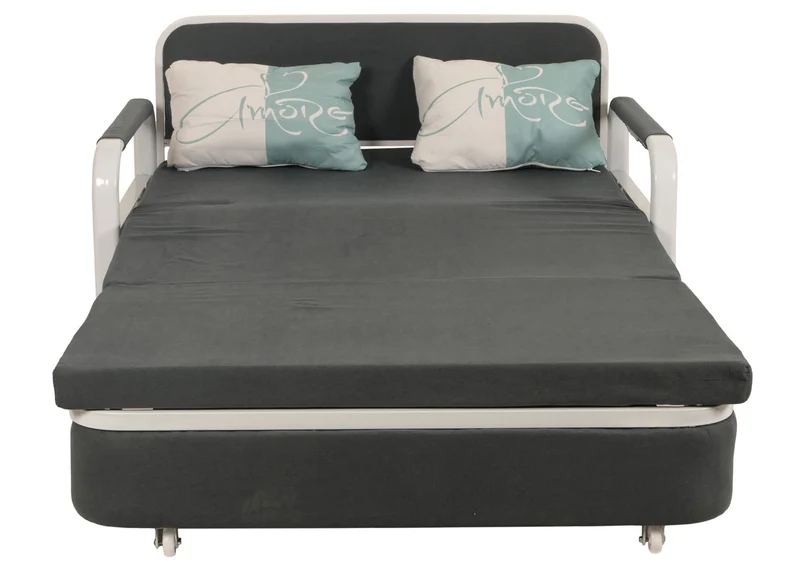 Canapé convertible avec coffre de rangement roulettes accoudoirs coussins confort gain de place tissu gris foncé 04_0010095